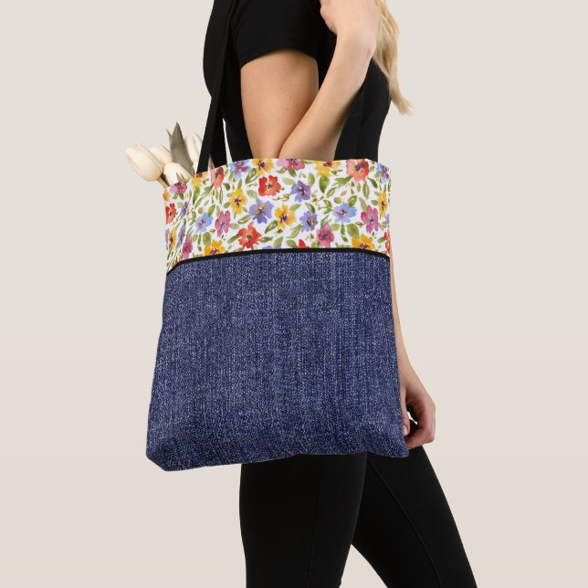 Bolso De Tela flores de bonito y denim (Detalle)