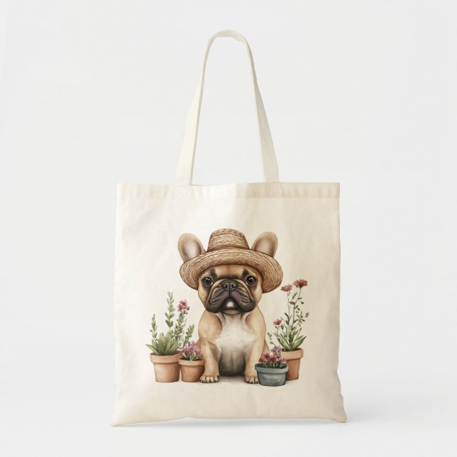 Bolso De Tela Flores de Bulldog en Francia (Frente)