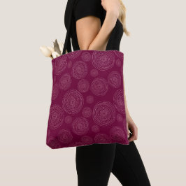 BOLSO DE TELA FLORES DE BURGUNDA ROSA Y PUNTOS DE POLKA