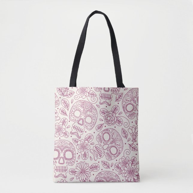 Bolso De Tela Flores De Calavera: Día Mexicano Sin Maravillas. (Anverso)