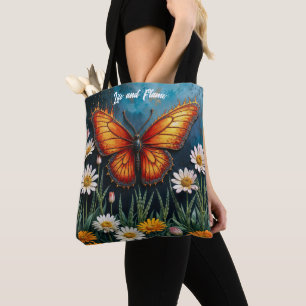 Bolso De Tela Flores de camomila de mariposa de insectos naranja