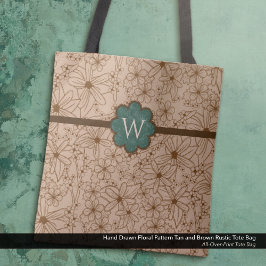 Bolso De Tela Flores de campo: Monogramado verde de Tan y Hunter