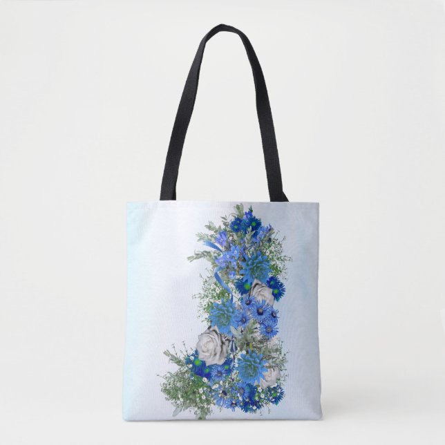 Bolso De Tela Flores de Centeno y Rosas Blancas (Anverso)