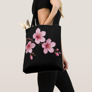 Bolso De Tela Flores de cerezo de color de agua rosado negro