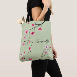 Bolso De Tela Flores de cerezo de color verde azulado moderno No