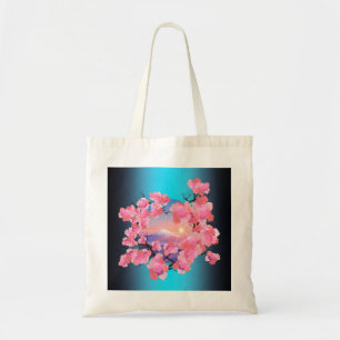 Bolso De Tela Flores de cerezo por el Monte Fuji en azul