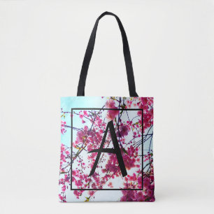 Bolso De Tela Flores de cerezo rosa - monogramadas