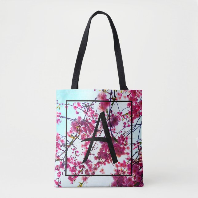 Bolso De Tela Flores de cerezo rosa - monogramadas (Anverso)