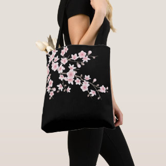 Bolso De Tela Flores de Cerezo Rosadas Negro