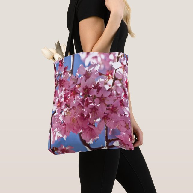 Bolso De Tela Flores de Cerezo Sakura Estrellas Rojas (Detalle)