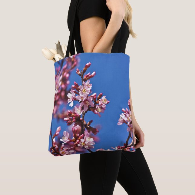 Bolso De Tela Flores de cerezo sakura tocan el azul (Detalle)