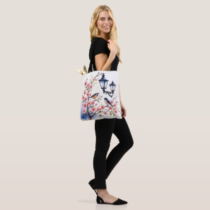 Bolso De Tela Flores de cerezo y aves