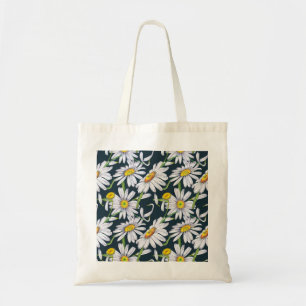 Bolso De Tela Flores De Chamomile: Acuarela Azul Oscuro.