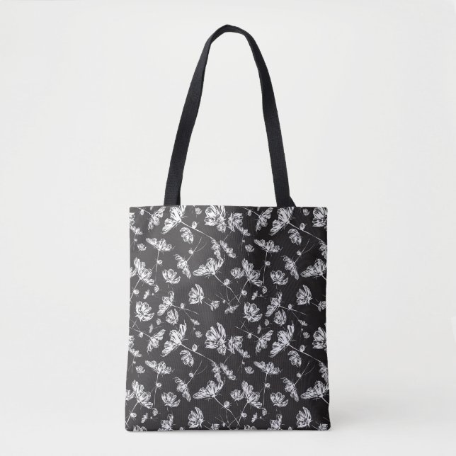 Bolso De Tela Flores de cosmos blancos: patrón aislado. (Anverso)