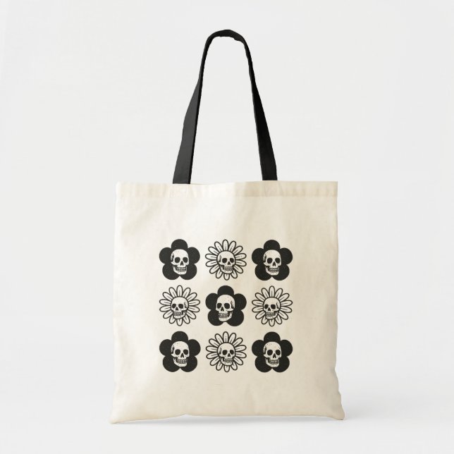 Bolso De Tela Flores de cráneo (Frente)