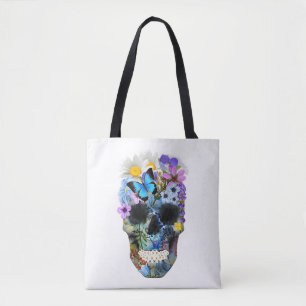 Bolso De Tela Flores de cráneo de Halloween con camiseta floral