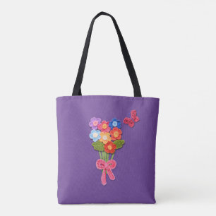 Bolso De Tela Flores de crochet, mariposa y vaca
