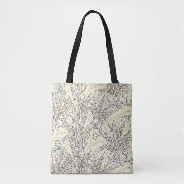 Bolso De Tela Flores de Croco Blanco Jardín Botánico Crema Flora (Anverso)