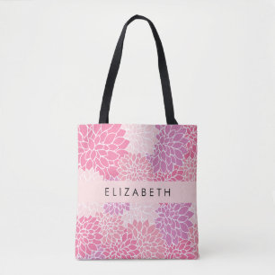 Bolso De Tela Flores De Dahlia Rosa, Patrón De Flores, Tu Nombre
