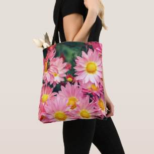 Bolso De Tela Flores De Daisy Rosadas Y Abeja De Bumble