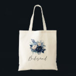 Bolso De Tela Flores de Dama de Honor Azul<br><div class="desc">Invitación de boda con flores azules con flores oscuras y claras - para una dama de honor</div>