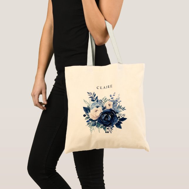 Bolso De Tela Flores de diseño de novia azul (Anverso (producto))