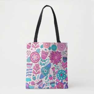 Bolso De Tela Flores de doodle botánico, sin costura, textura vi