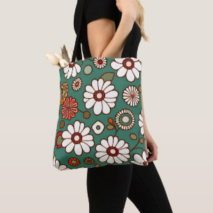 Bolso De Tela Flores de época en un fondo verde