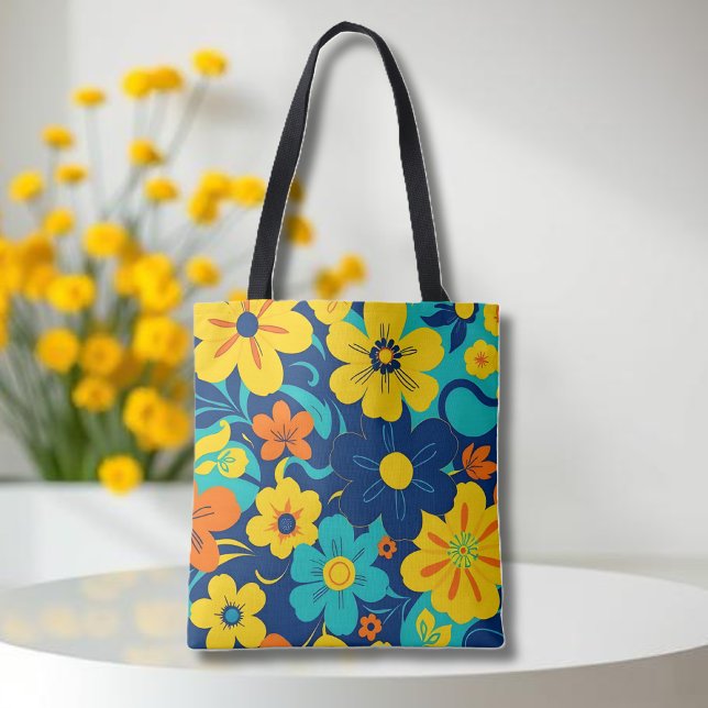 Bolso De Tela Flores de estilo retro-flor de estilo dopaminérgic (Colorful Rush Blooms-Dopamine Style-Tote Bag)