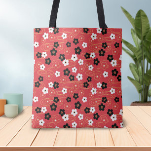 Bolso De Tela Flores de flores de flores de cerezo rojas del Sak