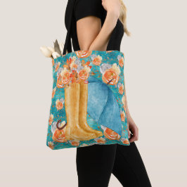 Bolso De Tela FLORES DE FLORES DE FLUJOS DE FUERZA verde azulada