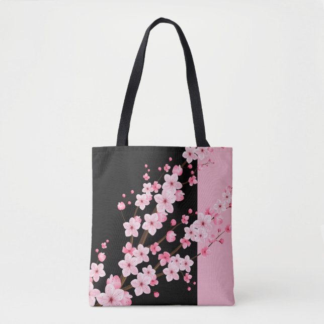 Bolso De Tela Flores de flores rosas toallas negras y rosas (Anverso)