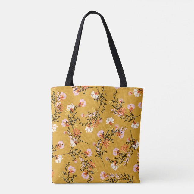 Bolso De Tela flores de fondo amarillo (Reverso)