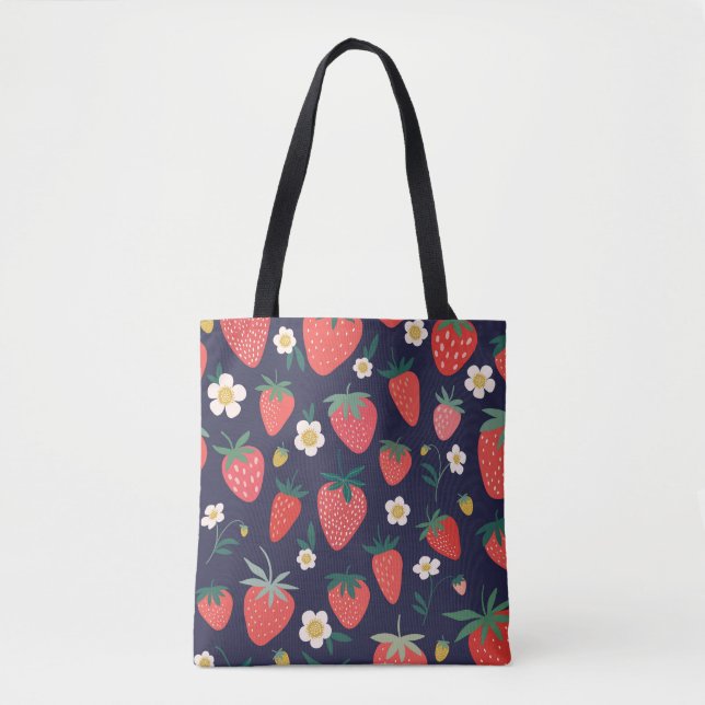 Bolso De Tela Flores de fresa y frutas: patrón decorativo (Anverso)