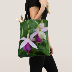 Bolso De Tela Flores de fucsia moradas con flor de sedos blancos