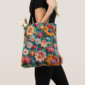 Bolso De Tela flores de ganchillo