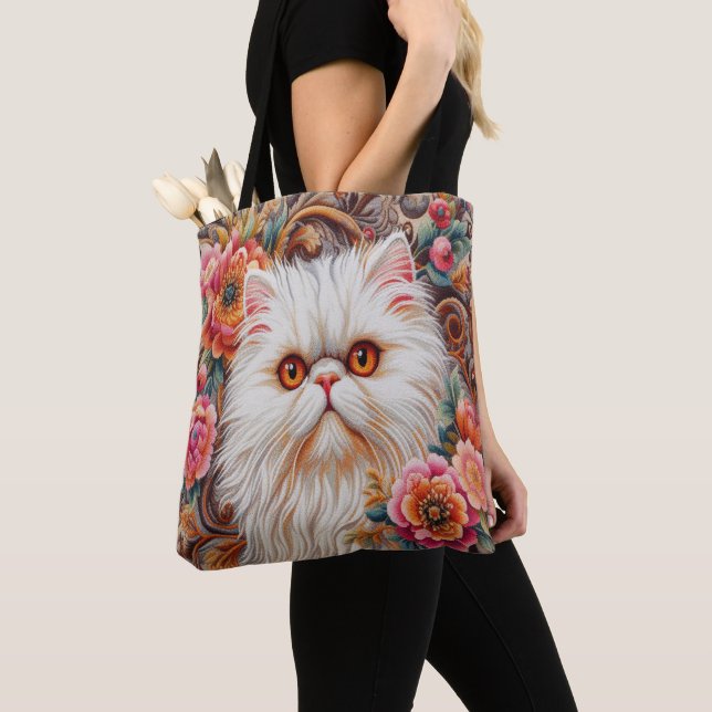 Bolso De Tela Flores de gatito persa, gato persa floral (Detalle)