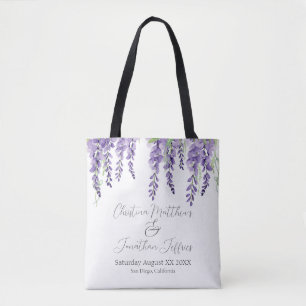 Bolso De Tela Flores de glicinia morada en blanco elegante