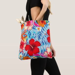 Bolso De Tela Flores de hibiscos tropicales azules
