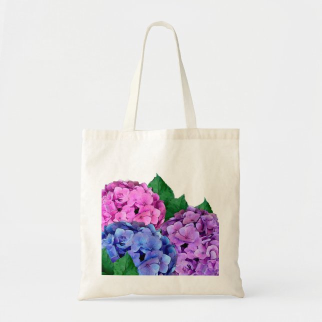 Bolso De Tela Flores de hidrangea azules y rosas (Frente)