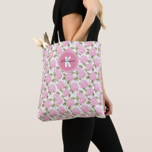 Bolso De Tela Flores de Hortensia Rosa Elegante Patrón Monograma