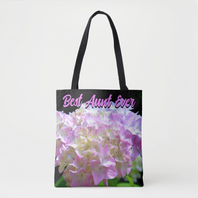 Bolso De Tela flores de hortensias violetas amarillo pastel tía (Anverso)