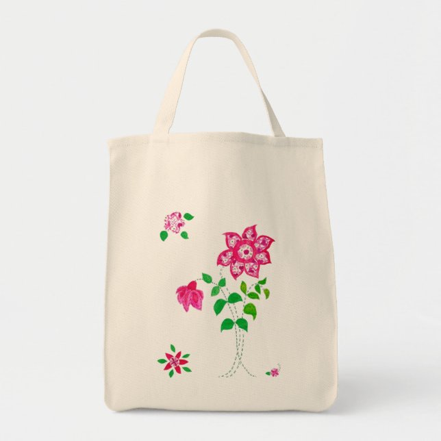 Bolso De Tela Flores de imitación rosa y blanca (Frente)
