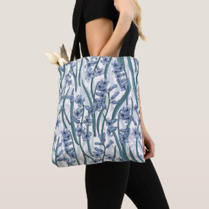 Bolso De Tela Flores de jacinto azul sobre blanco