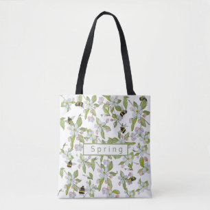 Bolso De Tela Flores de jardín de primavera y abejorros