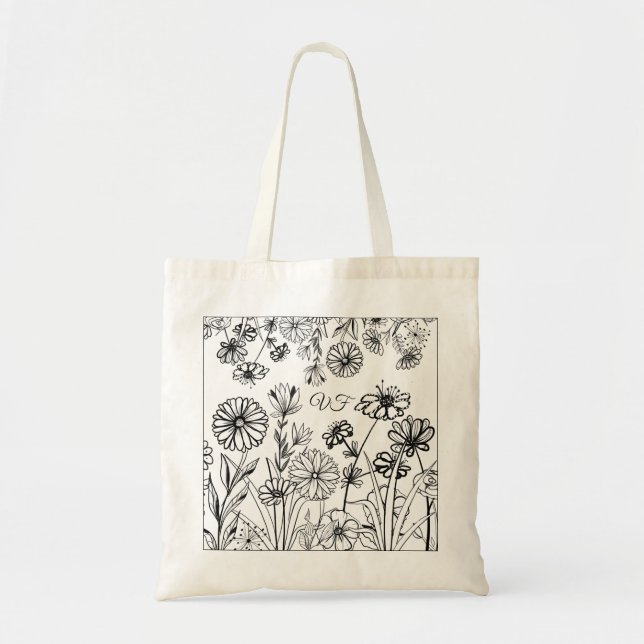 Bolso De Tela Flores de jardín margaritas, rosas boho (Frente)
