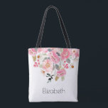 Bolso De Tela Flores de jardín rosado con flores personalizadas<br><div class="desc">Regale esta hermosa bolsa de té personalizada con hermosas flores de jardín en tonos rosas y personalizada en letras de moda. ELEMENTOS COINCIDENTES EN nuestra tienda.</div>