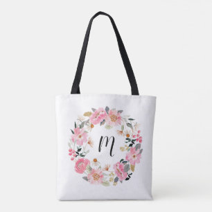 Bolso De Tela Flores de jardín rosado Monograma de flor