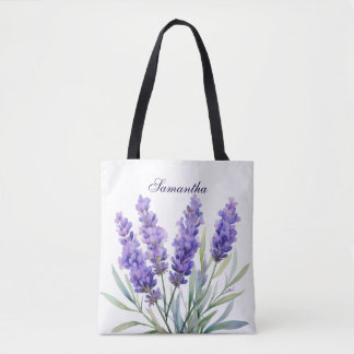 Bolso De Tela Flores de lavanda acuarela