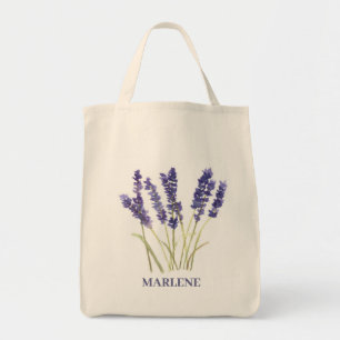 Bolso De Tela Flores de lavanda acuarela floral púrpura